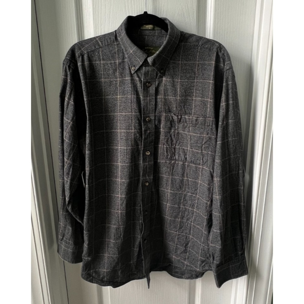 Orvis Signature Collection Men's Large Wool Blend Shirt Gray Windowpane